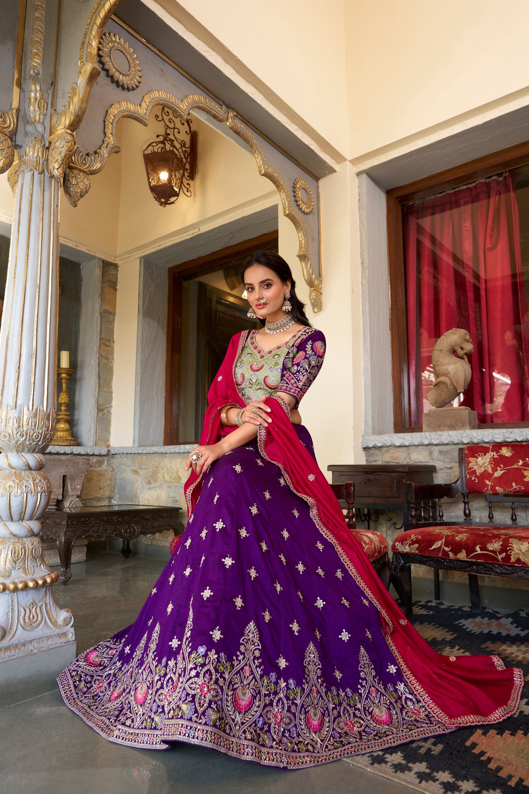 Dark Purple Color Thread with Sequins Work Designer Lehenga Choli