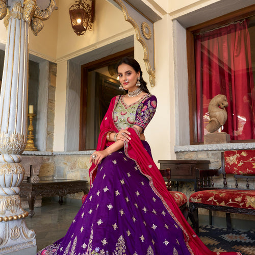 Dark Purple Color Thread with Sequins Work Designer Lehenga Choli