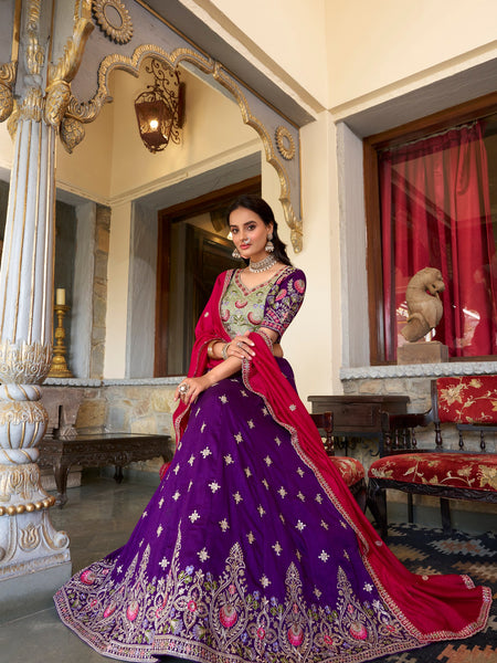 Dark Purple Color Thread with Sequins Work Designer Lehenga Choli