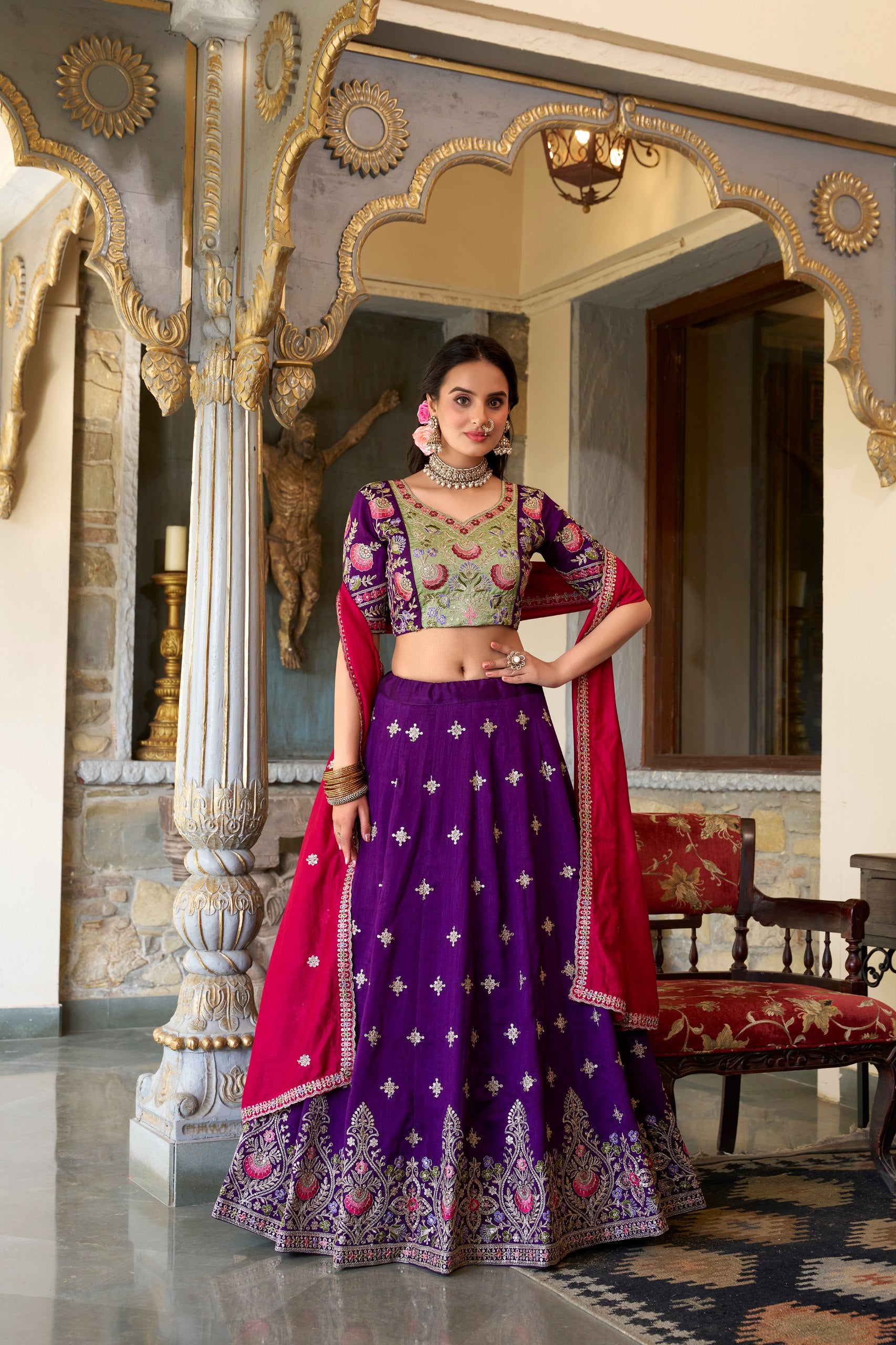 Dark Purple Color Thread with Sequins Work Designer Lehenga Choli