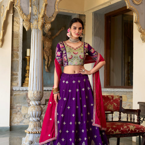 Dark Purple Color Thread with Sequins Work Designer Lehenga Choli