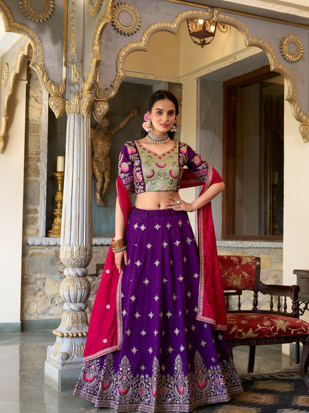 Dark Purple Color Thread with Sequins Work Designer Lehenga Choli