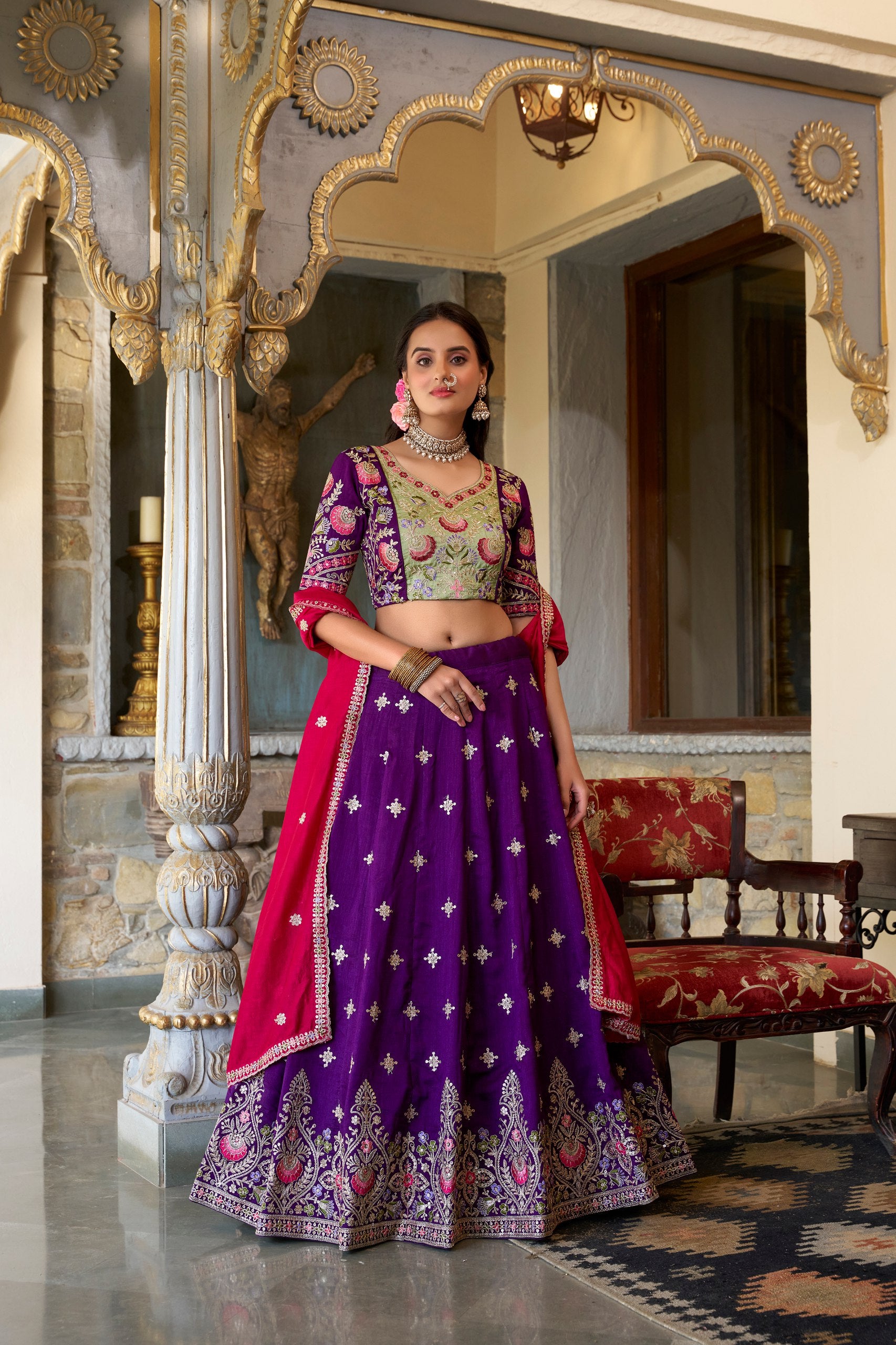Dark Purple Color Thread with Sequins Work Designer Lehenga Choli