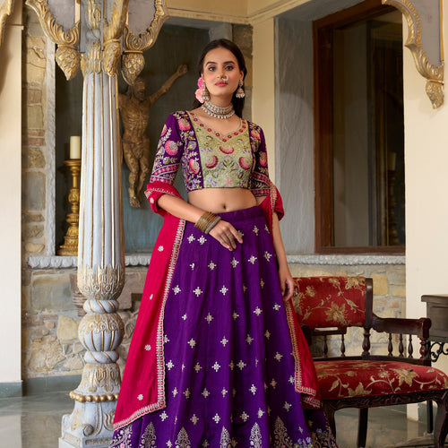 Dark Purple Color Thread with Sequins Work Designer Lehenga Choli