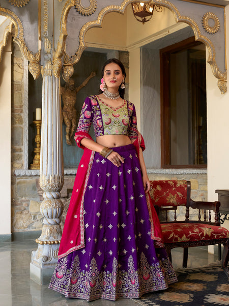 Dark Purple Color Thread with Sequins Work Designer Lehenga Choli