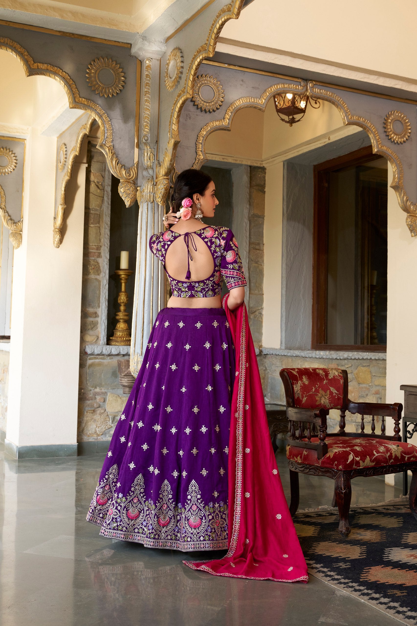 Dark Purple Color Thread with Sequins Work Designer Lehenga Choli