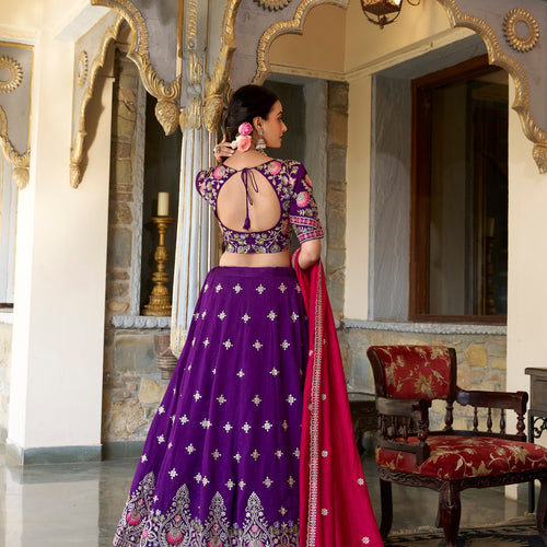 Dark Purple Color Thread with Sequins Work Designer Lehenga Choli