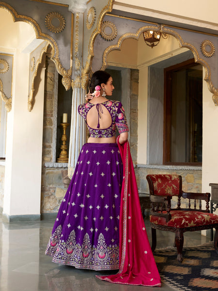 Dark Purple Color Thread with Sequins Work Designer Lehenga Choli