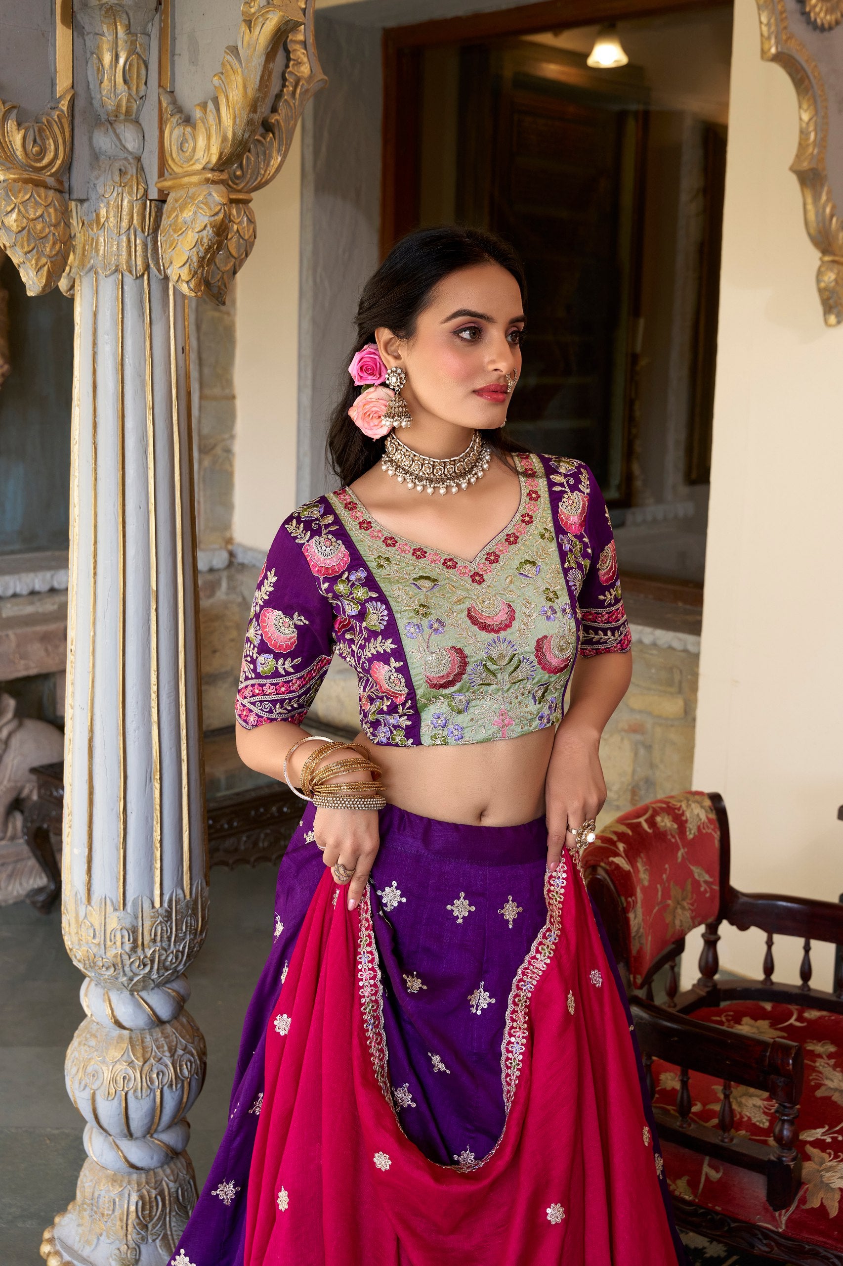 Dark Purple Color Thread with Sequins Work Designer Lehenga Choli