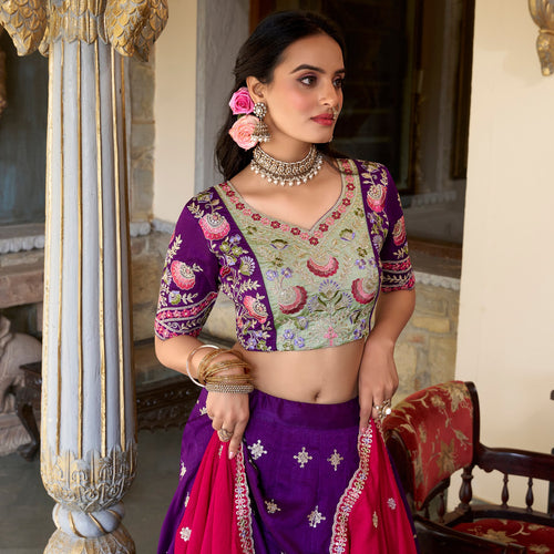 Dark Purple Color Thread with Sequins Work Designer Lehenga Choli