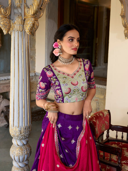 Dark Purple Color Thread with Sequins Work Designer Lehenga Choli