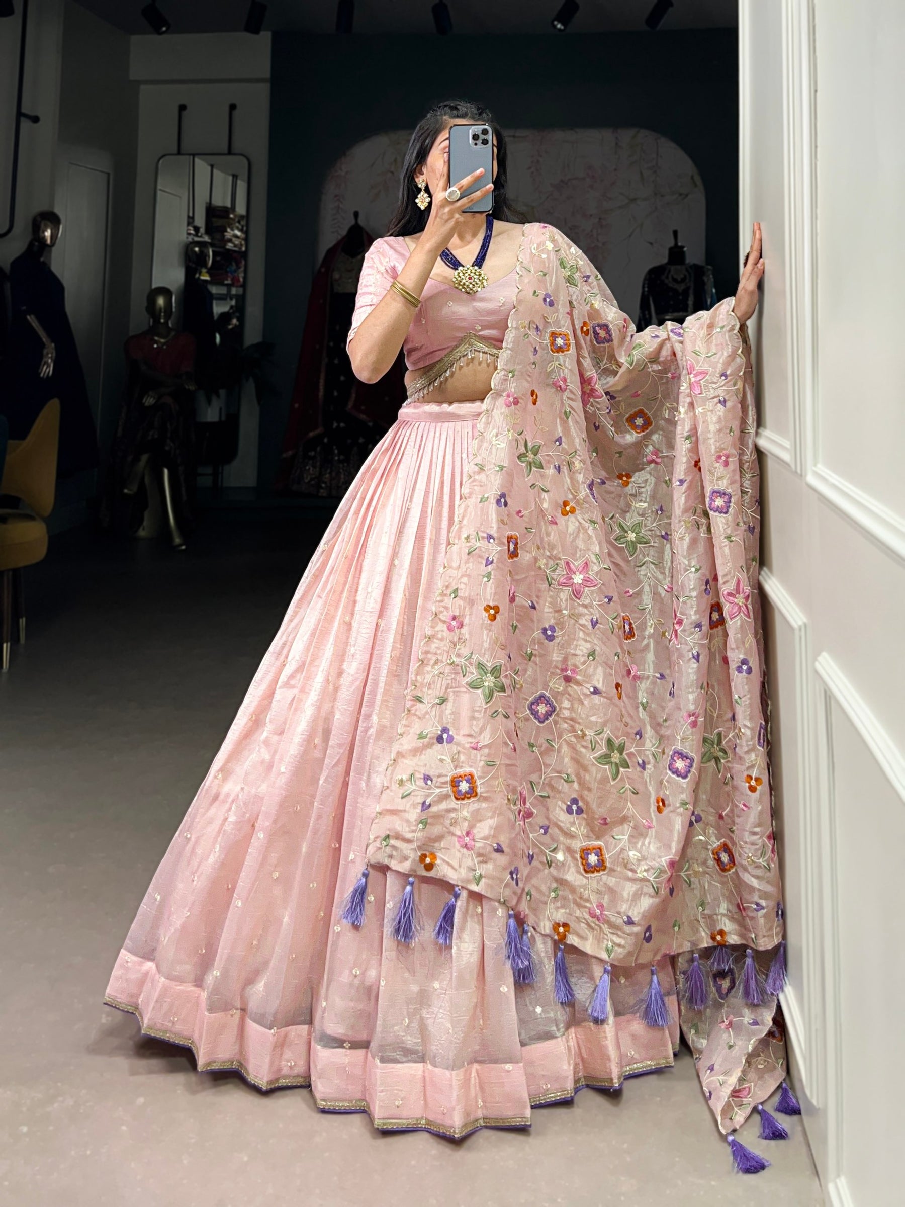 Baby Pink Color Thread with Sequins Work Designer Lehenga Choli