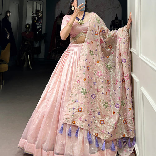 Baby Pink Color Thread with Sequins Work Designer Lehenga Choli