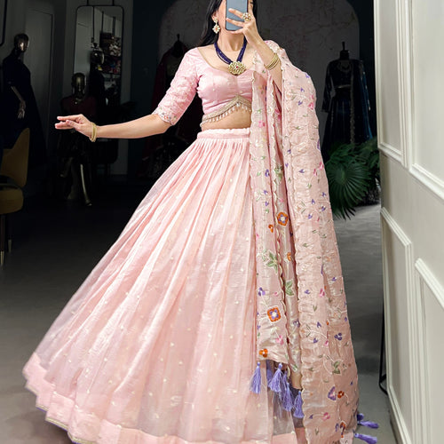 Baby Pink Color Thread with Sequins Work Designer Lehenga Choli