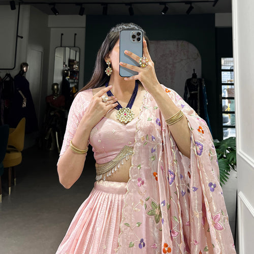 Baby Pink Color Thread with Sequins Work Designer Lehenga Choli