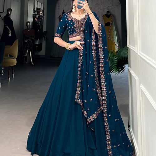 Navy Blue Color Thread with Sequins Work Designer Lehenga Choli