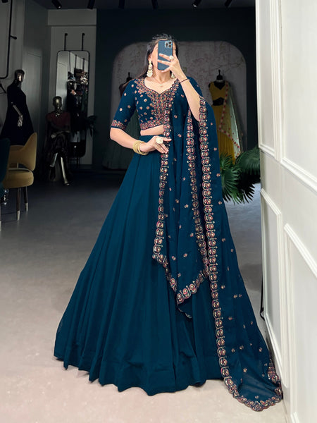 Navy Blue Color Thread with Sequins Work Designer Lehenga Choli