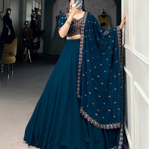 Navy Blue Color Thread with Sequins Work Designer Lehenga Choli