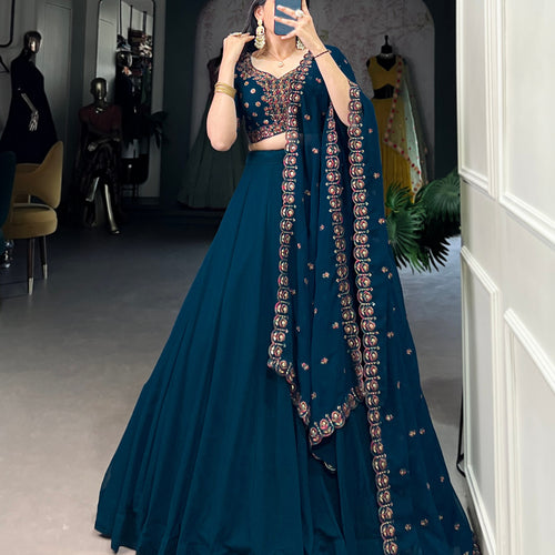 Navy Blue Color Thread with Sequins Work Designer Lehenga Choli