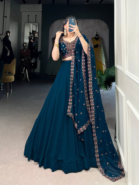 Navy Blue Color Thread with Sequins Work Designer Lehenga Choli