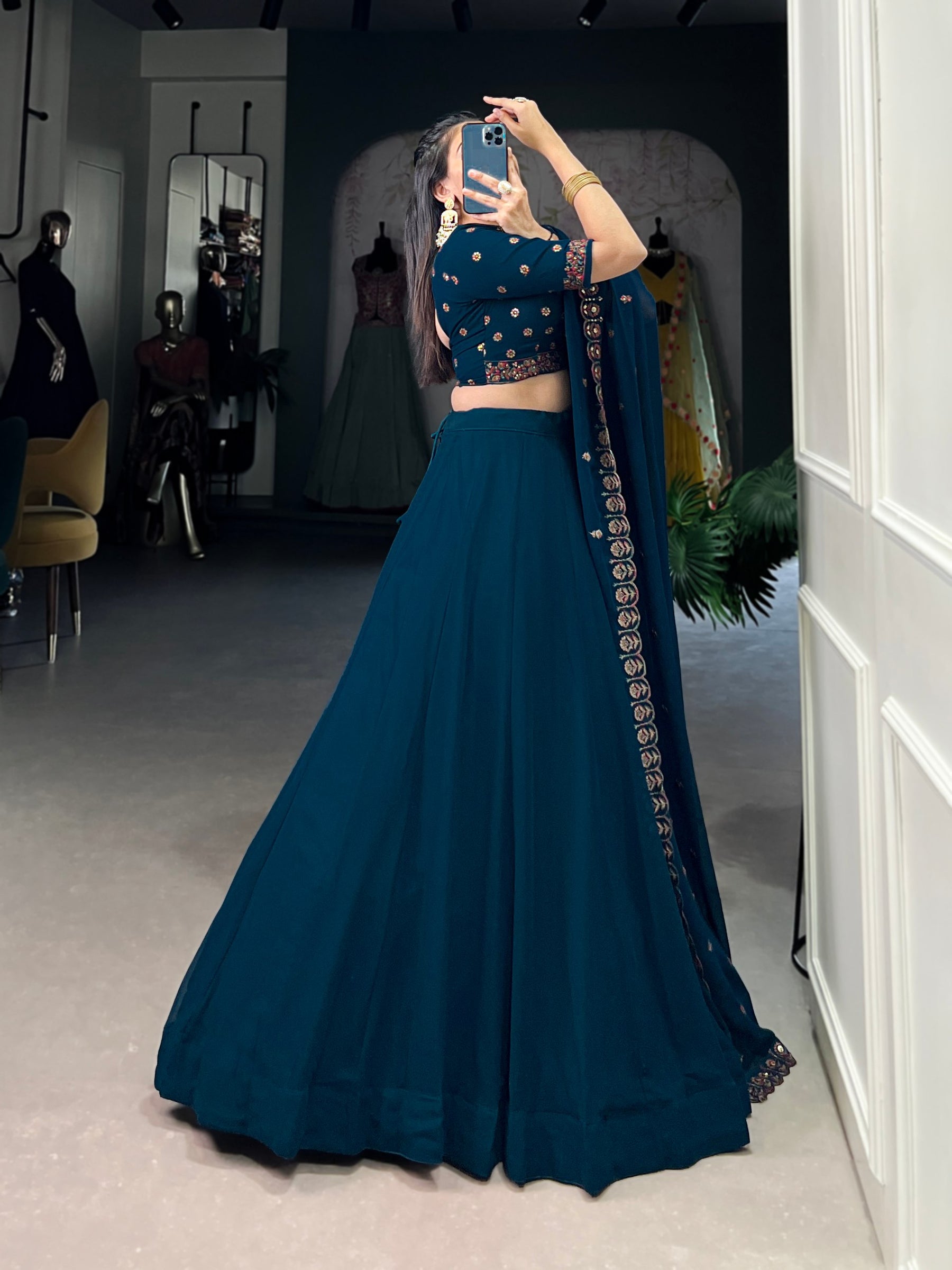 Navy Blue Color Thread with Sequins Work Designer Lehenga Choli