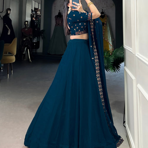 Navy Blue Color Thread with Sequins Work Designer Lehenga Choli