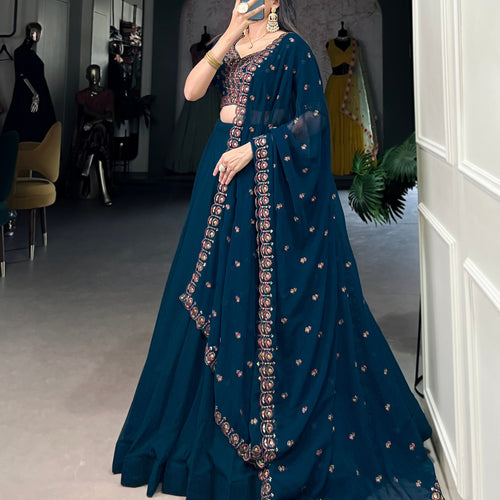 Navy Blue Color Thread with Sequins Work Designer Lehenga Choli