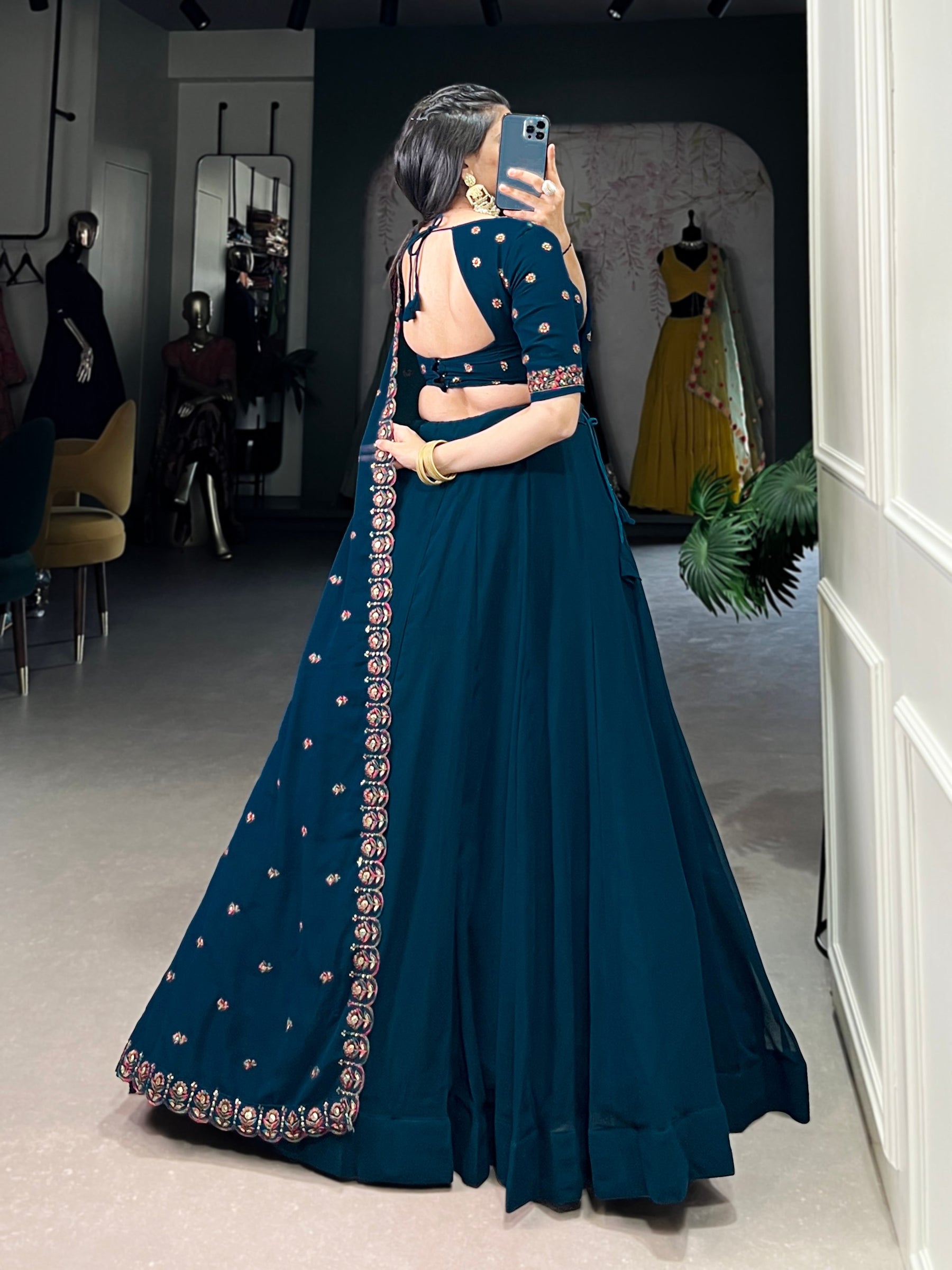 Navy Blue Color Thread with Sequins Work Designer Lehenga Choli