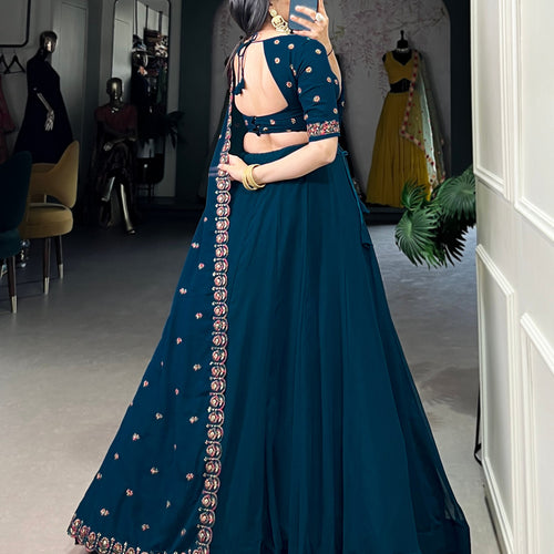 Navy Blue Color Thread with Sequins Work Designer Lehenga Choli