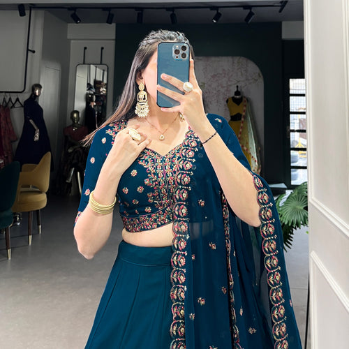 Navy Blue Color Thread with Sequins Work Designer Lehenga Choli