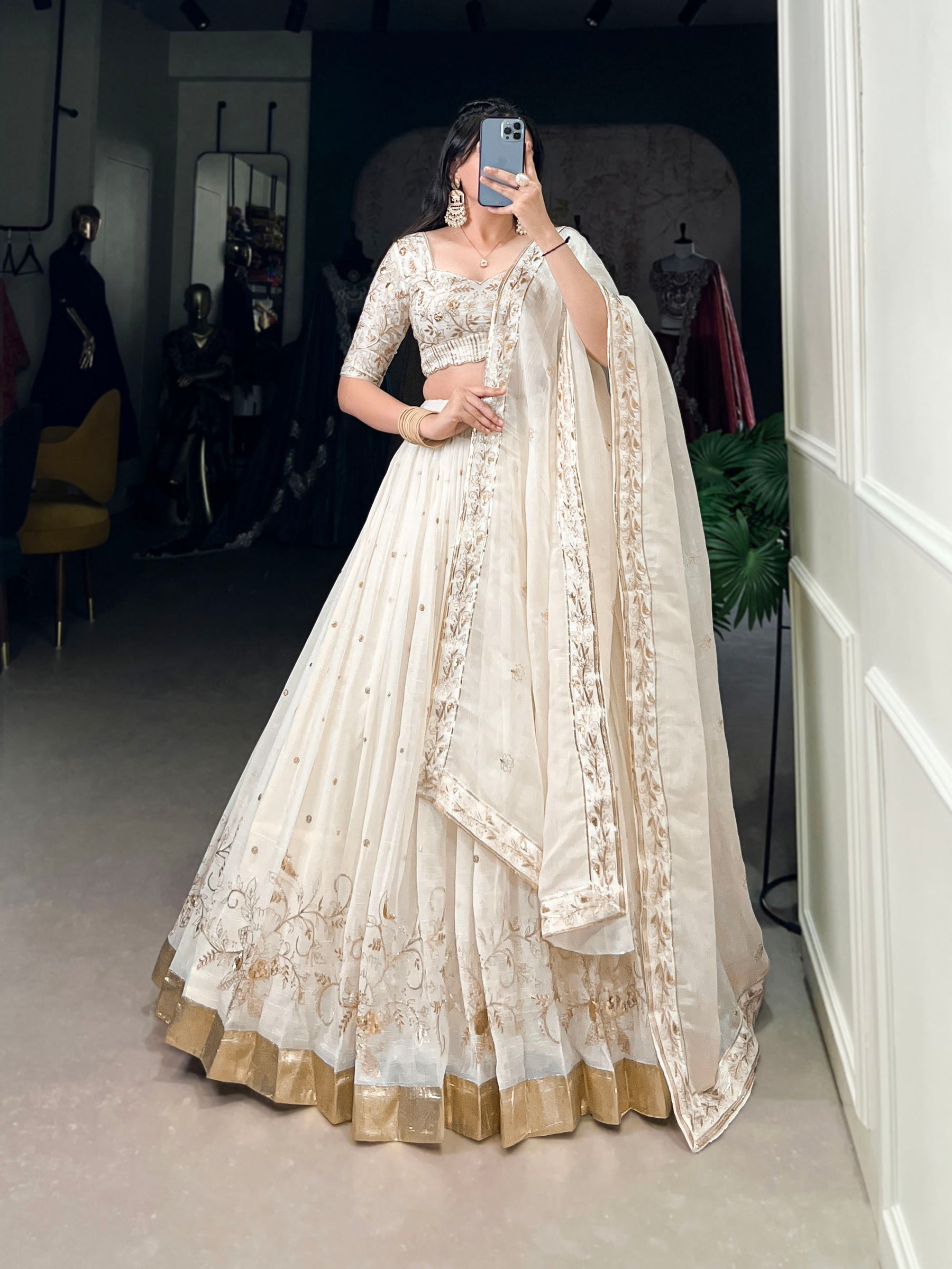 Off White Color Thread with Sequins Work Designer Lehenga Choli