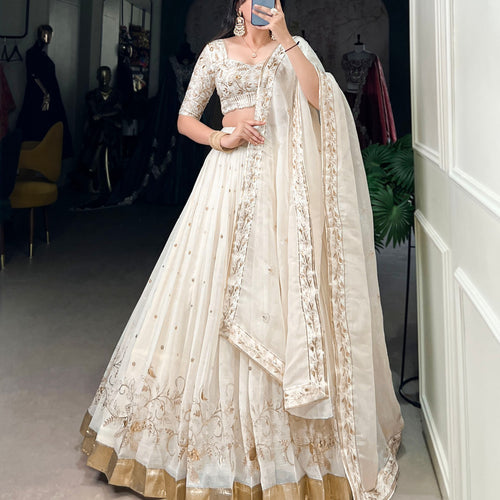 Off White Color Thread with Sequins Work Designer Lehenga Choli