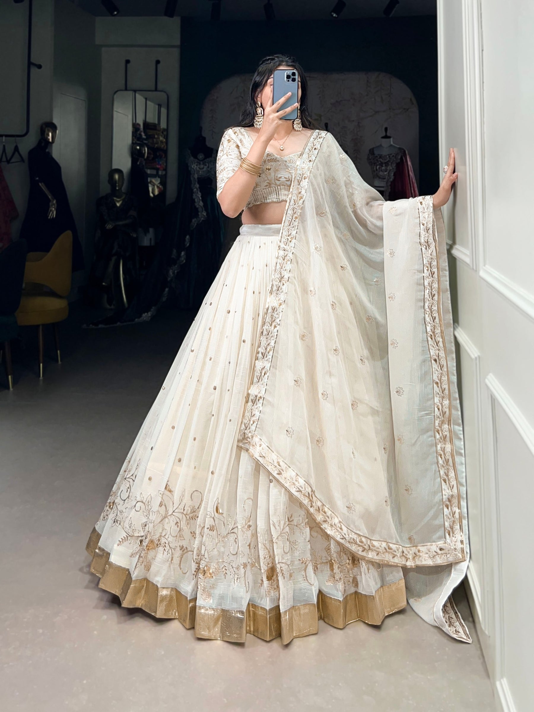 Off White Color Thread with Sequins Work Designer Lehenga Choli