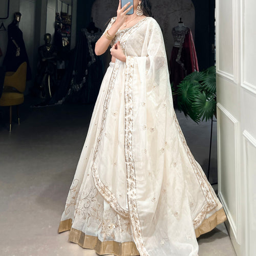 Off White Color Thread with Sequins Work Designer Lehenga Choli
