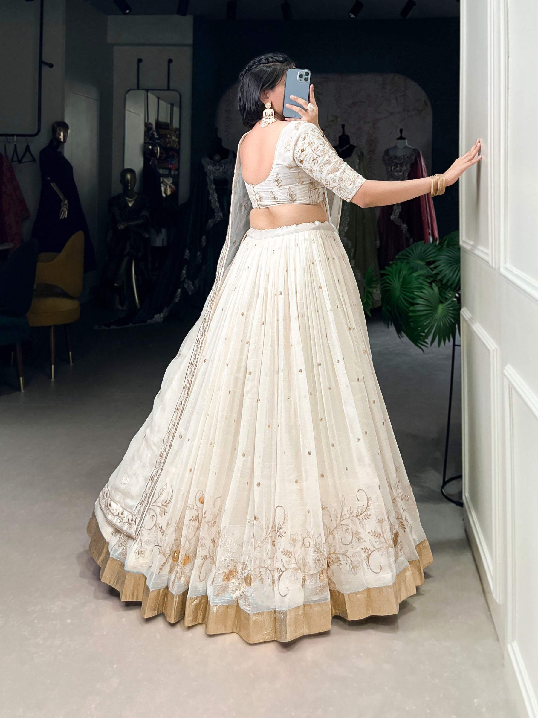 Off White Color Thread with Sequins Work Designer Lehenga Choli