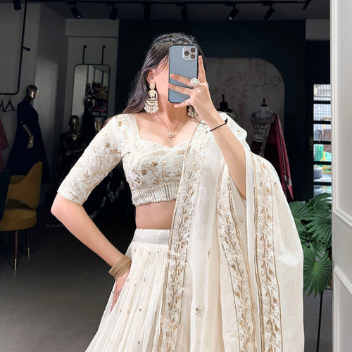 Off White Color Thread with Sequins Work Designer Lehenga Choli