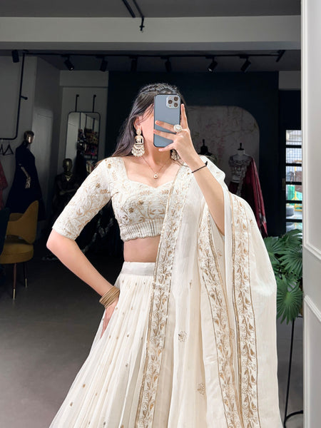 Off White Color Thread with Sequins Work Designer Lehenga Choli