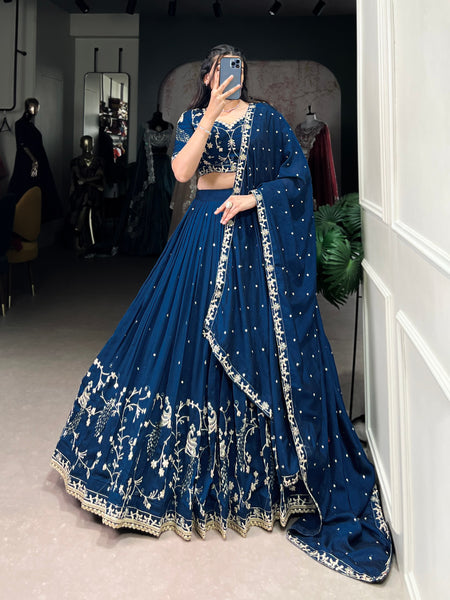 Navy Blue Color Thread with Sequins Work Designer Lehenga Choli