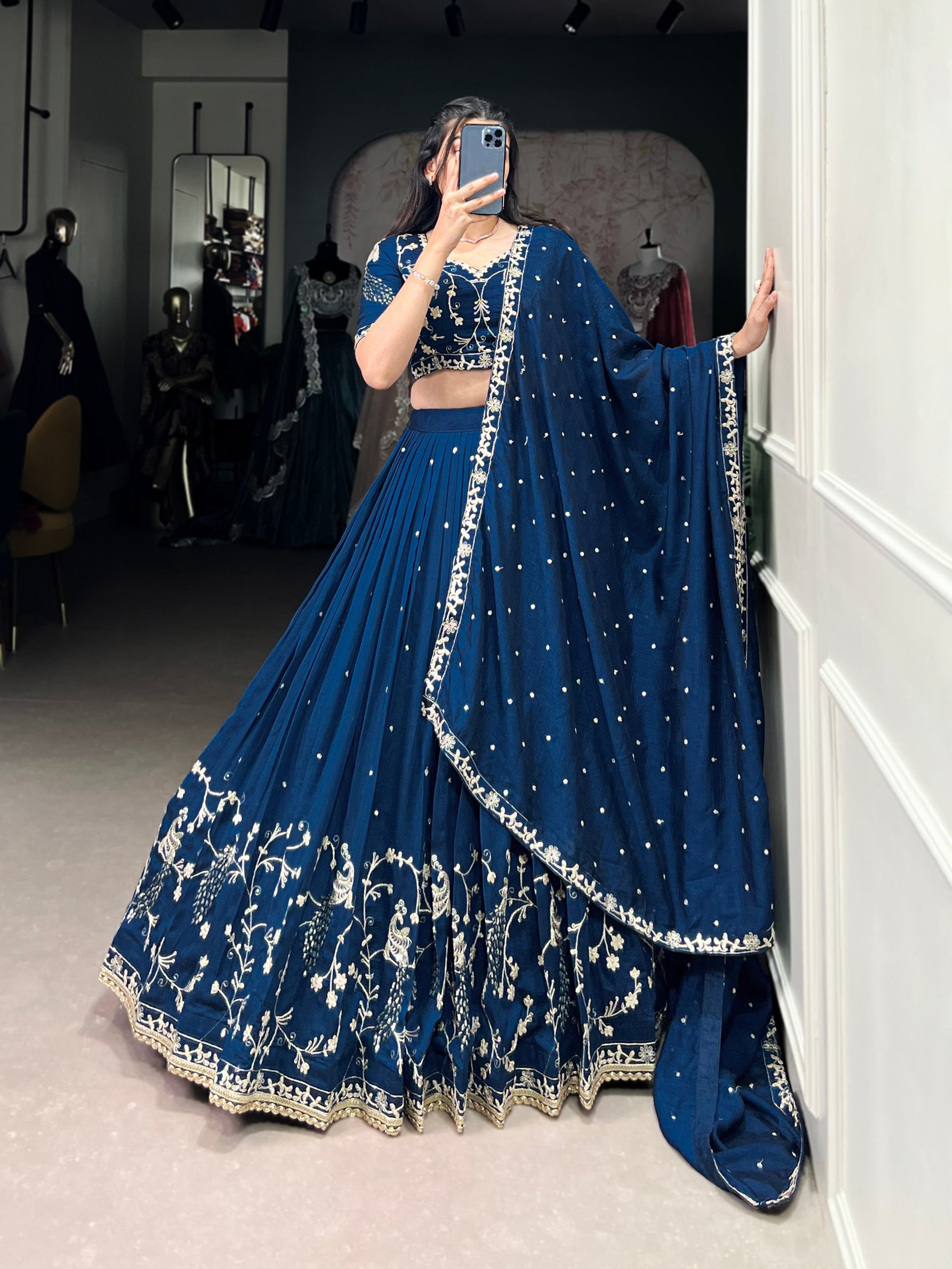 Navy Blue Color Thread with Sequins Work Designer Lehenga Choli