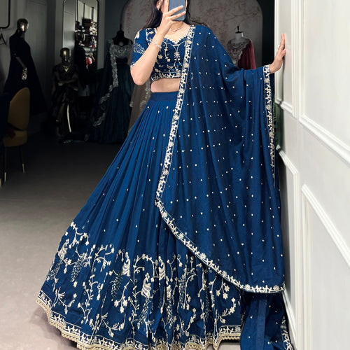 Navy Blue Color Thread with Sequins Work Designer Lehenga Choli