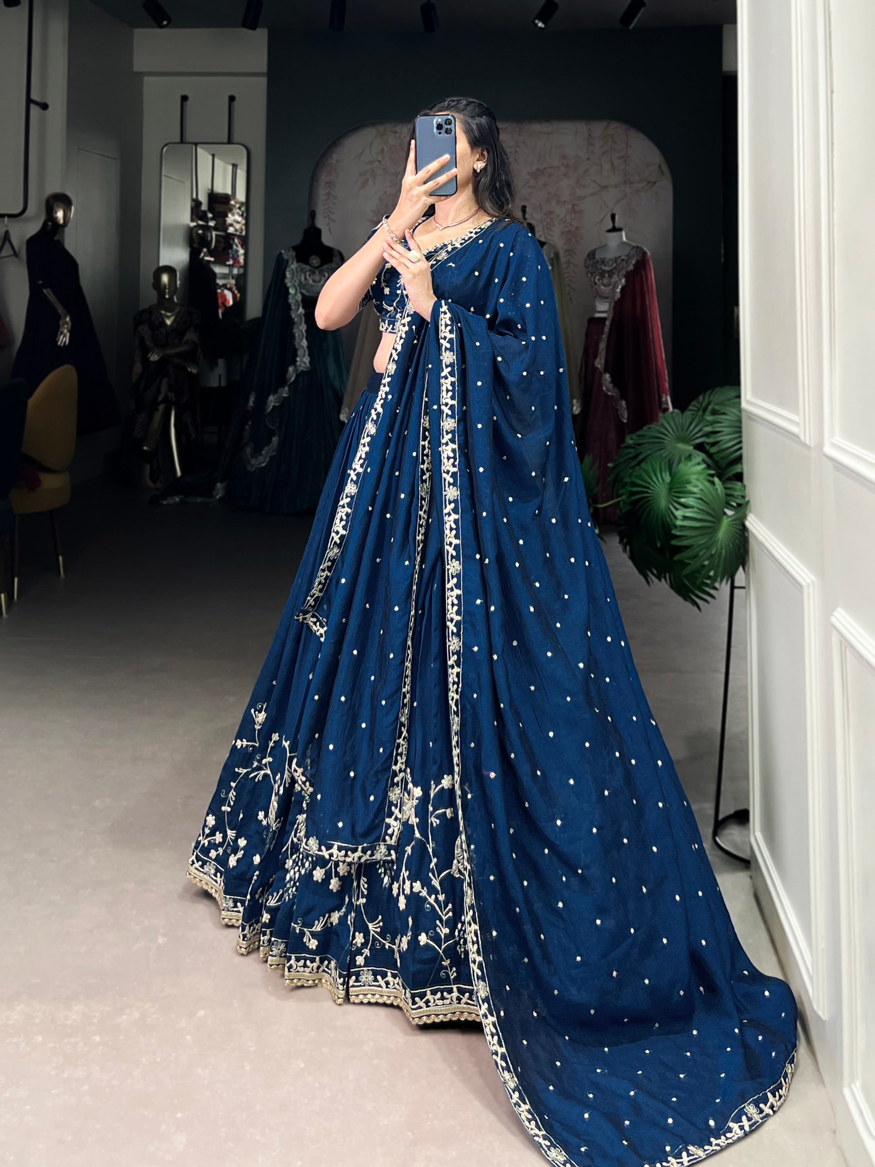 Navy Blue Color Thread with Sequins Work Designer Lehenga Choli