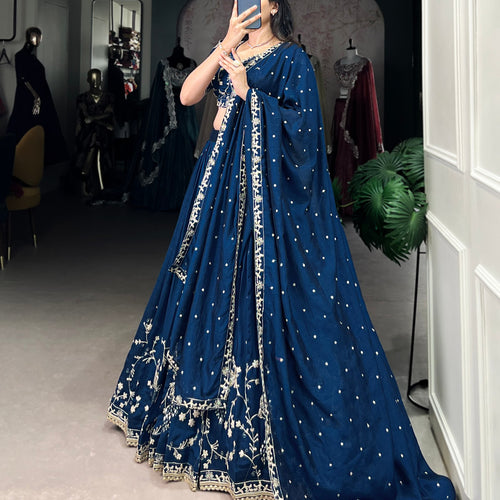 Navy Blue Color Thread with Sequins Work Designer Lehenga Choli