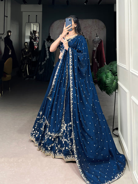 Navy Blue Color Thread with Sequins Work Designer Lehenga Choli