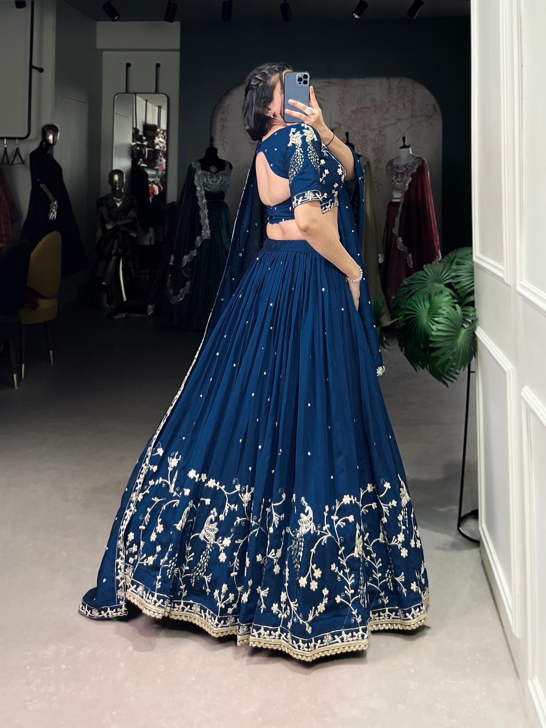 Navy Blue Color Thread with Sequins Work Designer Lehenga Choli