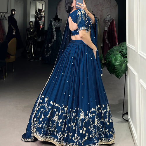 Navy Blue Color Thread with Sequins Work Designer Lehenga Choli