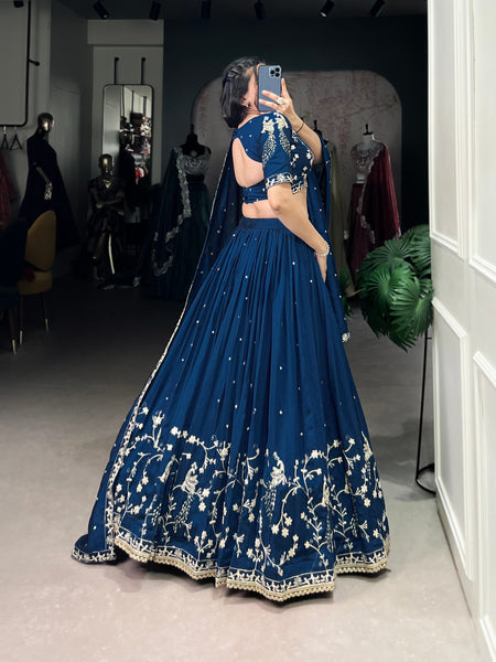 Navy Blue Color Thread with Sequins Work Designer Lehenga Choli