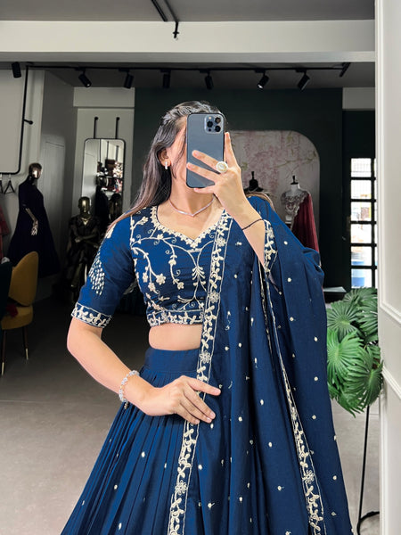 Navy Blue Color Thread with Sequins Work Designer Lehenga Choli