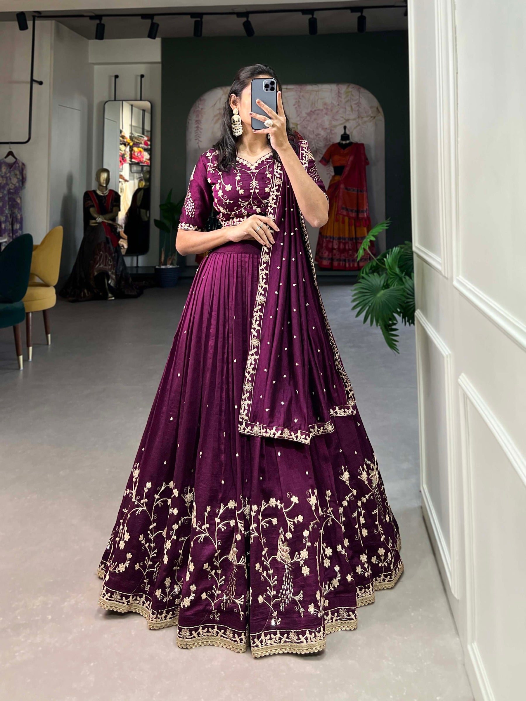 Dark Pink Color Thread with Sequins Work Designer Lehenga Choli