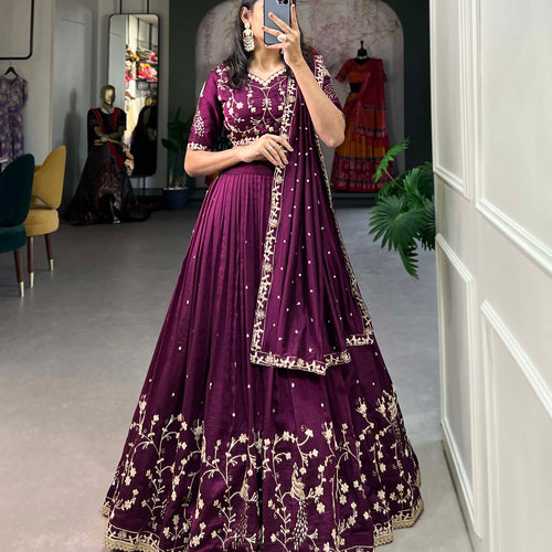 Dark Pink Color Thread with Sequins Work Designer Lehenga Choli
