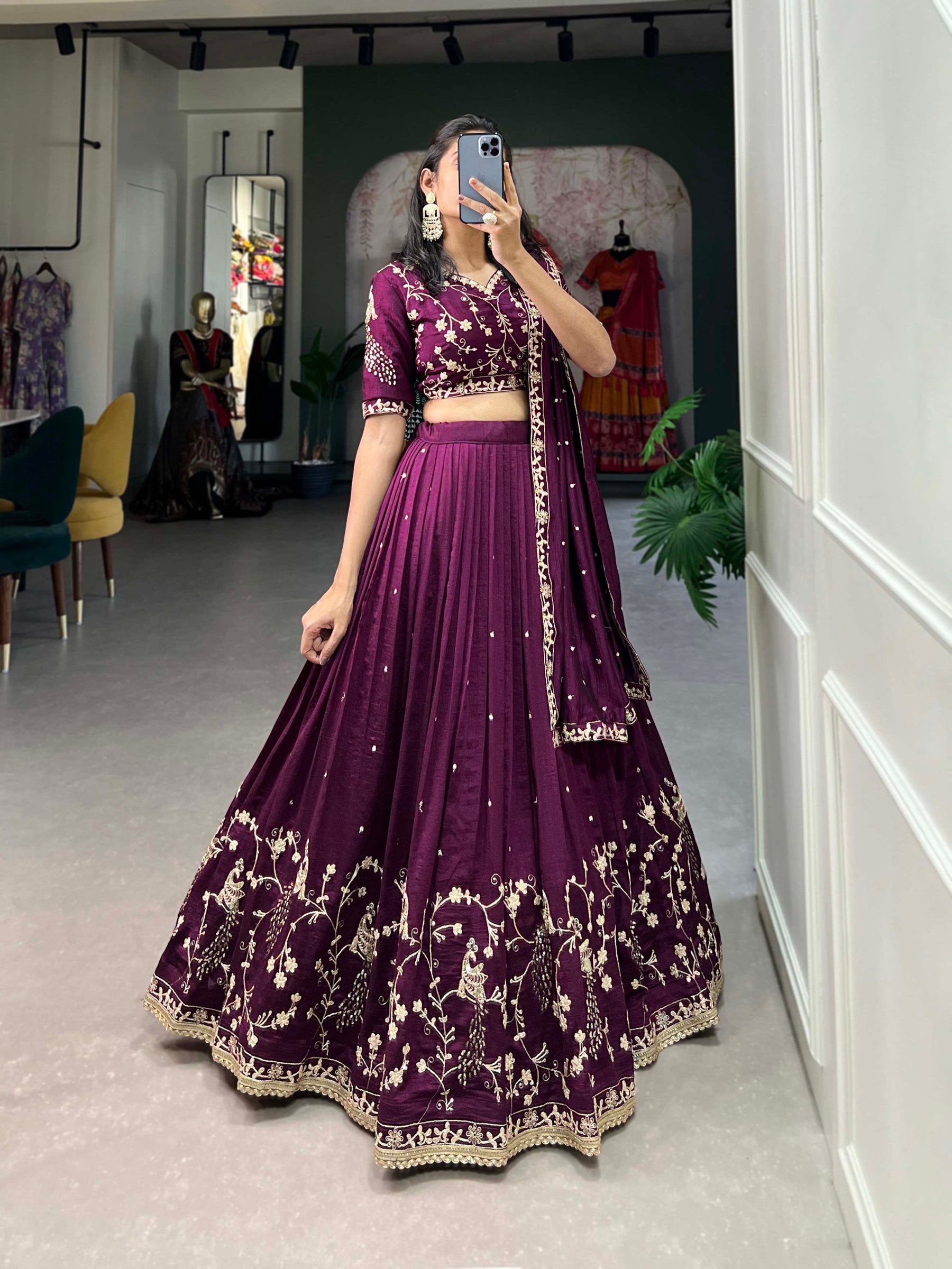 Dark Pink Color Thread with Sequins Work Designer Lehenga Choli